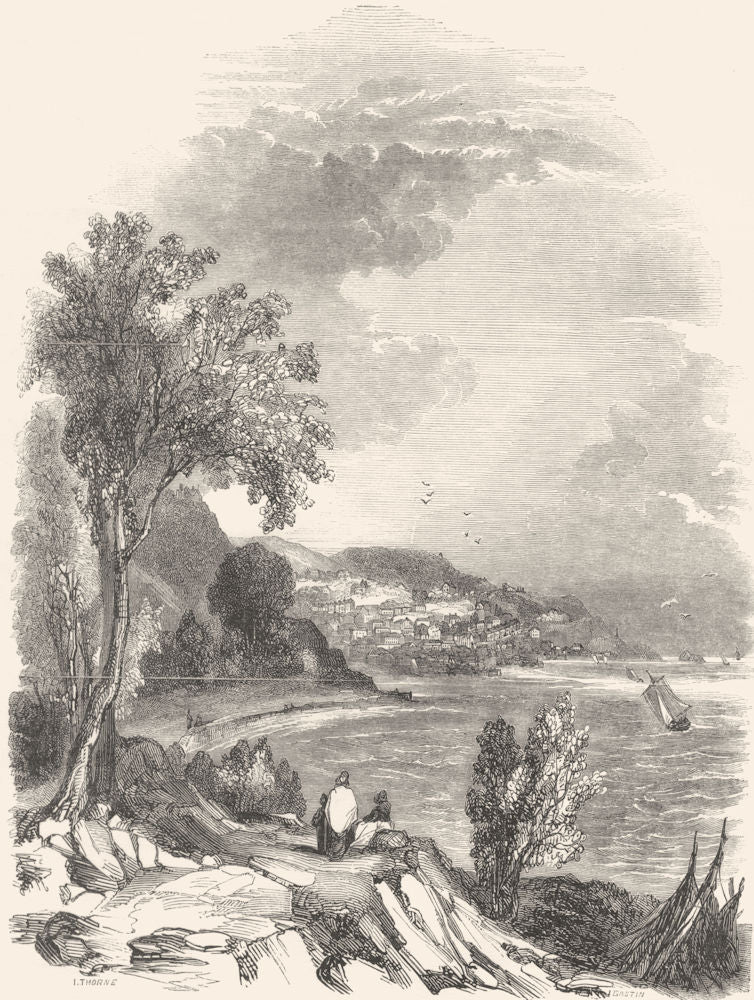 DEVON. Torquay 1850 old antique vintage print picture
